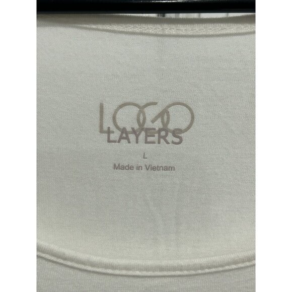 LOGO Layers by Lori Goldstein Tank Top White Sz Large Sleeveless Lace Hem Casual - Picture 5 of 9